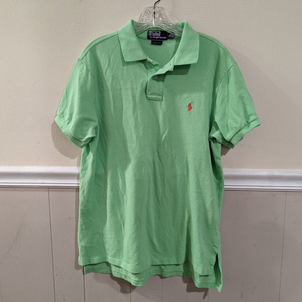 Polo by Ralph Lauren Mens Green Custom Fit Polo Short Sleeve Shirt Large